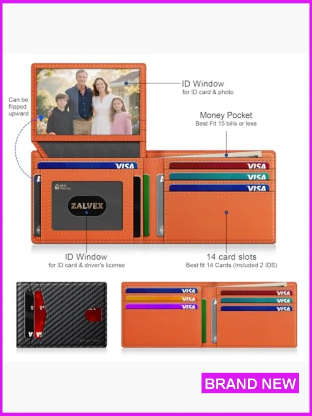 Slim RFID Blocking Leather Wallet Minimalist Bifold Card Holder Gift